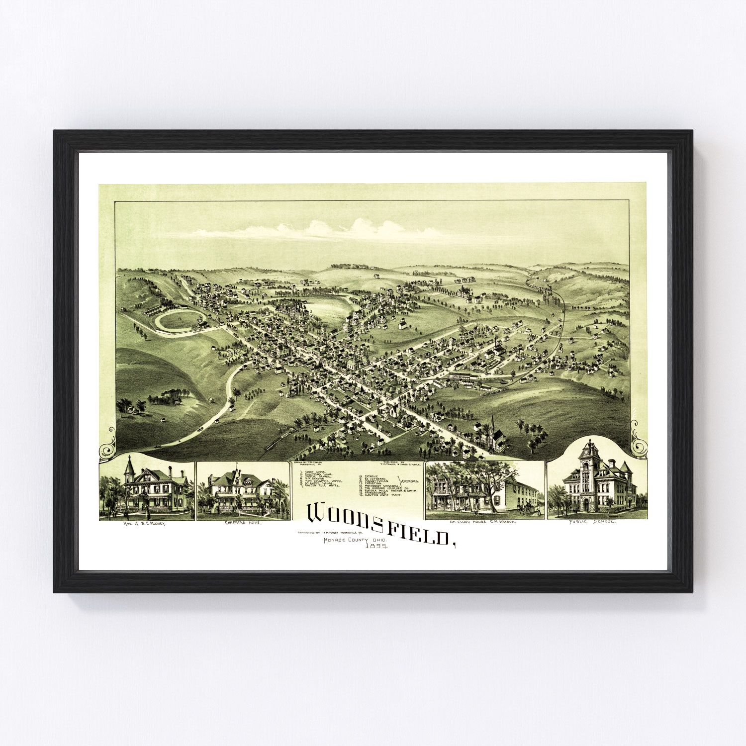 Vintage Map of Woodsfield, Ohio 1899