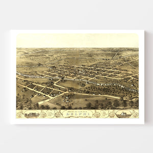 Vintage Map of Delphi, Indiana 1868