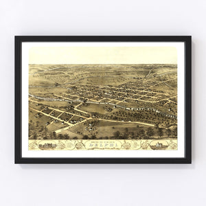 Vintage Map of Delphi, Indiana 1868