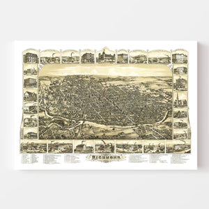 Vintage Map of Richmond, Indiana 1884
