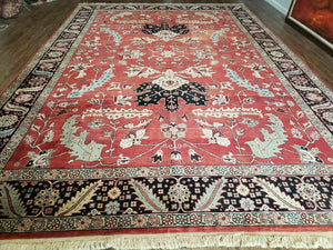 10' X 14' Vintage Hand Made Turkish Wool Rug Carpet Red Black Hand Knotted Nice