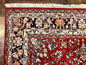 Indo Persian Sarouk Rug 8x10, Red, Floral Allover, Handmade Vintage Wool Carpet, Traditional Rug