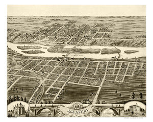 Vintage Map of Batavia, Illinois 1869