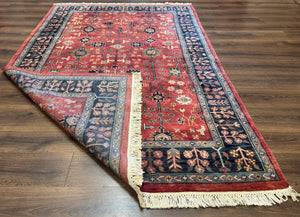 Indo Persian Heriz Serapi Rug 6x8, Rust Red and Navy Blue, Allover Pattern