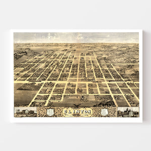Vintage Map of Clinton, Illinois 1869