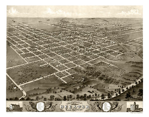 Vintage Map of Decatur, Illinois 1869