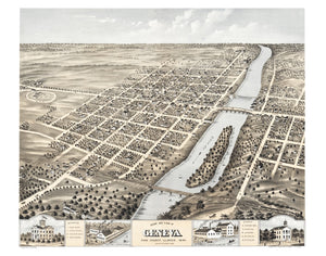 Vintage Map of Geneva, Illinois 1869