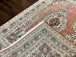 Indo Persian Rug 6x9, Semi Open Field Medallion Rug, Vintage Hand Knotted Wool Oriental Carpet, Traditional Rug, Light Pink, Medium Size
