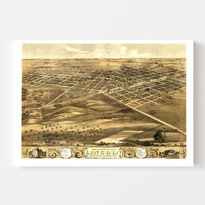 Vintage Map of Lincoln, Illinois 1869