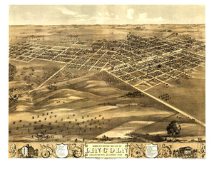Vintage Map of Lincoln, Illinois 1869