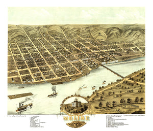 Vintage Map of Moline, Illinois 1869