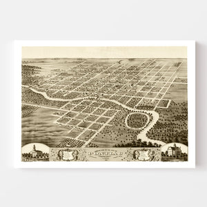 Vintage Map of Pontiac, Illinois 1869