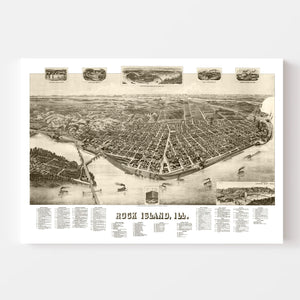 Vintage Map of Rock Island, Illinois 1889