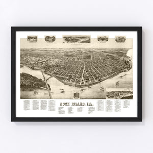 Vintage Map of Rock Island, Illinois 1889