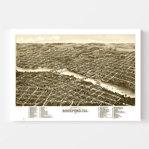 Vintage Map of Rockford, Illinois 1880
