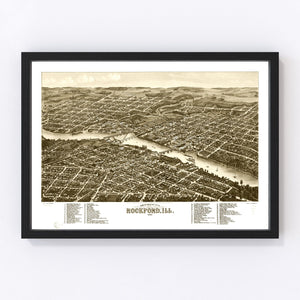 Vintage Map of Rockford, Illinois 1880