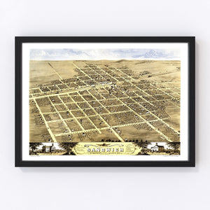 Vintage Map of Sandwich, Illinois 1869