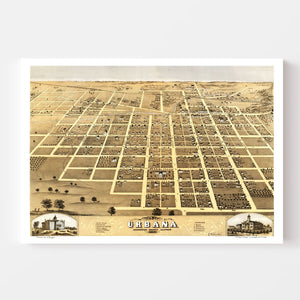 Vintage Map of Urbana, Illinois 1869
