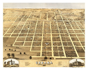Vintage Map of Urbana, Illinois 1869