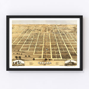 Vintage Map of Urbana, Illinois 1869