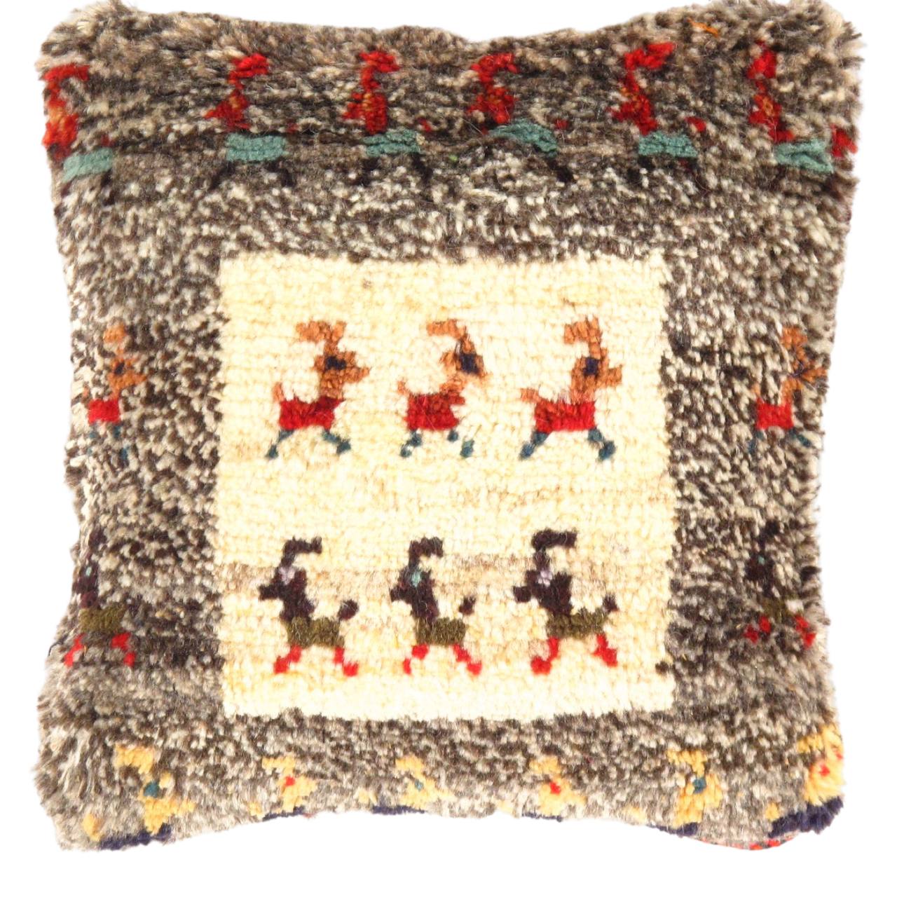 Fine Hand knotted Gabbeh pillow 14"X 14"