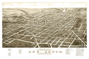 Vintage Map of Ann Arbor, Michigan 1880