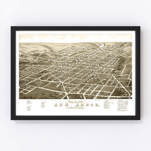 Vintage Map of Ann Arbor, Michigan 1880