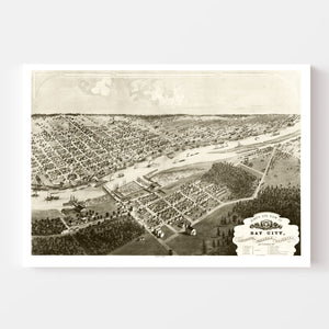 Vintage Map of Bay City, Michigan 1867