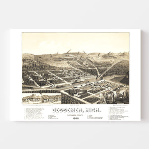 Vintage Map of Bessemer, Michigan 1886