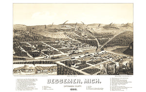 Vintage Map of Bessemer, Michigan 1886
