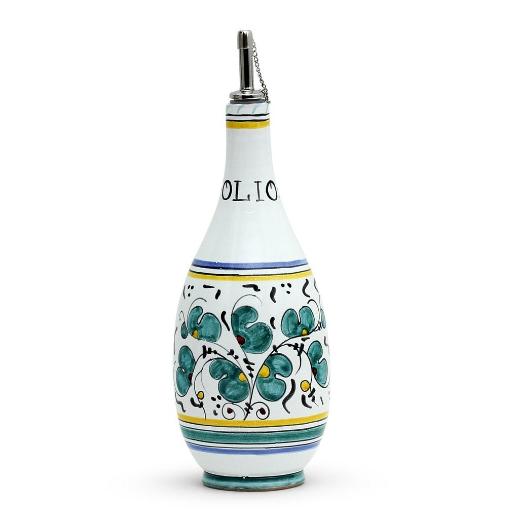 ORVIETO GREEN ROOSTER: Olive Oil Bottle Dispenser with Metal Capped Pourer