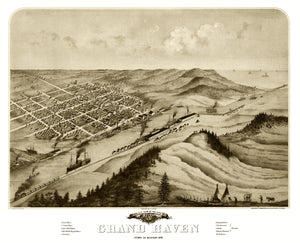 Vintage Map of Grand Haven, Michigan 1868