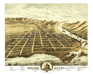 Vintage Map of Grand Haven, Michigan 1874