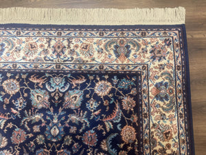 Karastan Rug #747, Indigo Tabriz 5.9 x 9, Wool Carpet Original 700 Series, Vintage Area Rug Allover Floral, Discontinued, Navy Blue Ivory