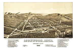 Vintage Map of Ironwood, Michigan 1886