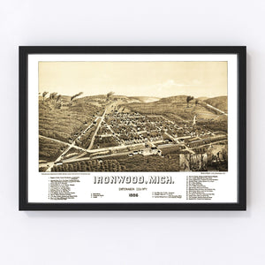 Vintage Map of Ironwood, Michigan 1886