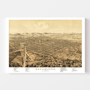 Vintage Map of Kalamazoo, Michigan 1874