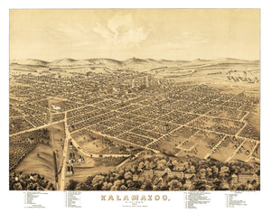 Vintage Map of Kalamazoo, Michigan 1874