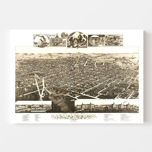 Vintage Map of Kalamazoo, Michigan 1883