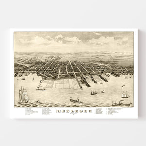 Vintage Map of Muskegon, Michigan 1874