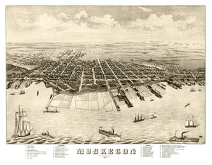 Vintage Map of Muskegon, Michigan 1874