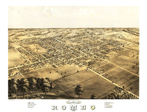 Vintage Map of Romeo, Michigan 1868
