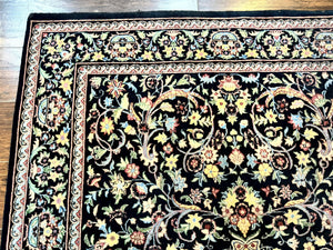 Pak Persian Rug 5x7, Floral, Colorful, Handmade Vintage Wool Rug, Finely Hand Knotted 225 KPSI, Black