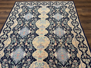 Needlepoint Rug 6x9, Ivory and Navy Blue