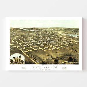 Vintage Map of Tecumseh, Michigan 1868
