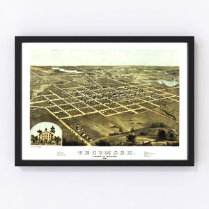 Vintage Map of Tecumseh, Michigan 1868