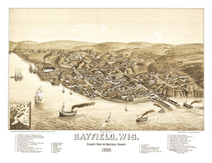Vintage Map of Bayfield, Wisconsin 1886