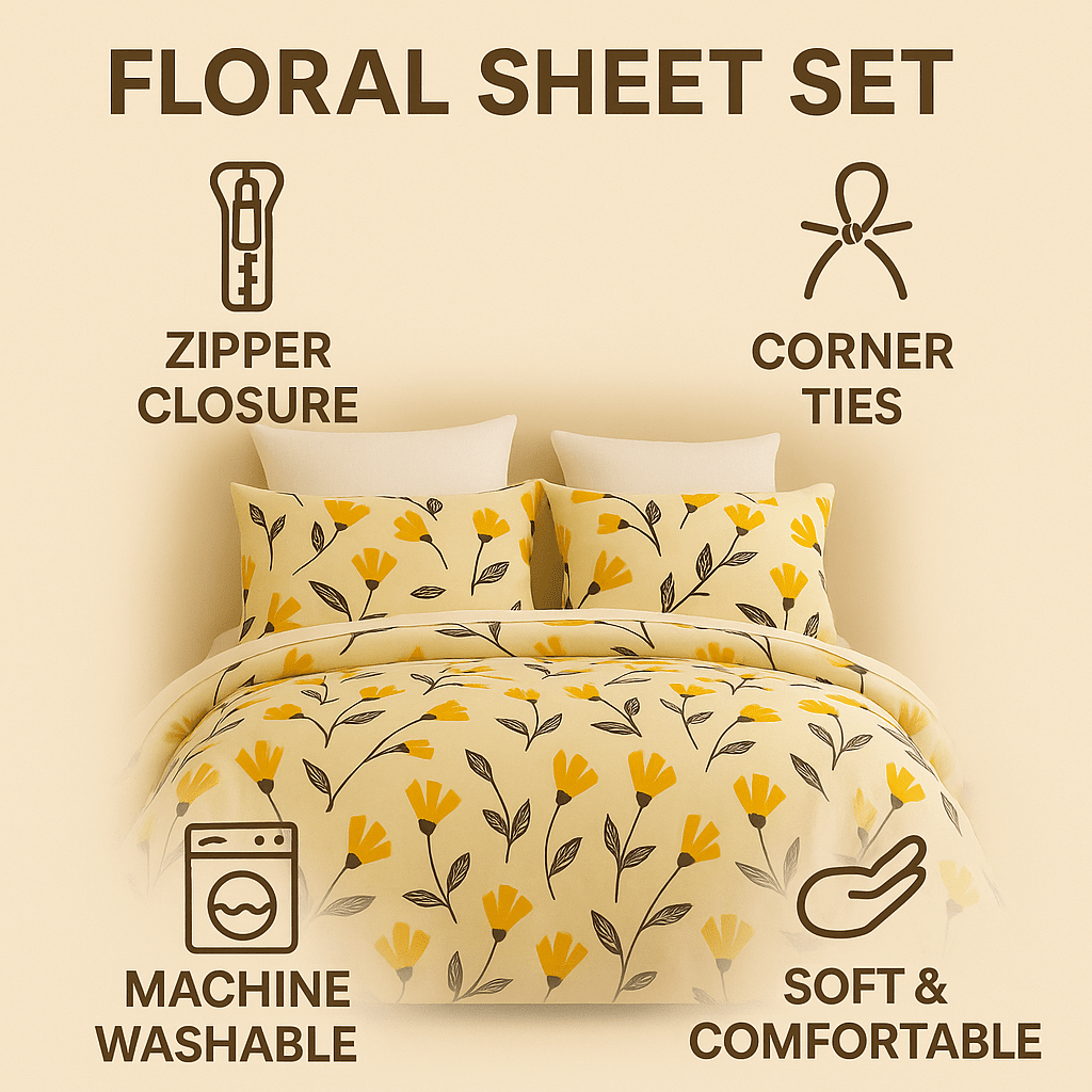 DaDa Bedding Yellow Fleur Floral Golden Orange Ivory Duvet Cover Set w/ Pillow Cases (18112)