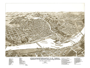 Vintage Map of Chippewa Falls, Wisconsin 1886