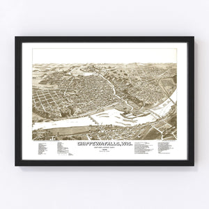 Vintage Map of Chippewa Falls, Wisconsin 1886